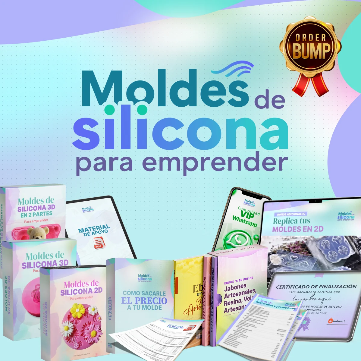 Portada oficial del curso de moldes de silicona en Hotmart